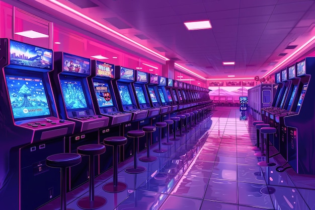 Successful arcade venue with customers enjoying games